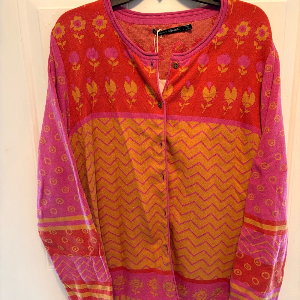 Gudrun Sjoden Red and Pink Floral Cardigan